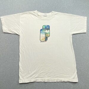 VTG 90s Speedo White T-Shirt Men's Sz L‎ Graphic Beach Fish Nature Distressed